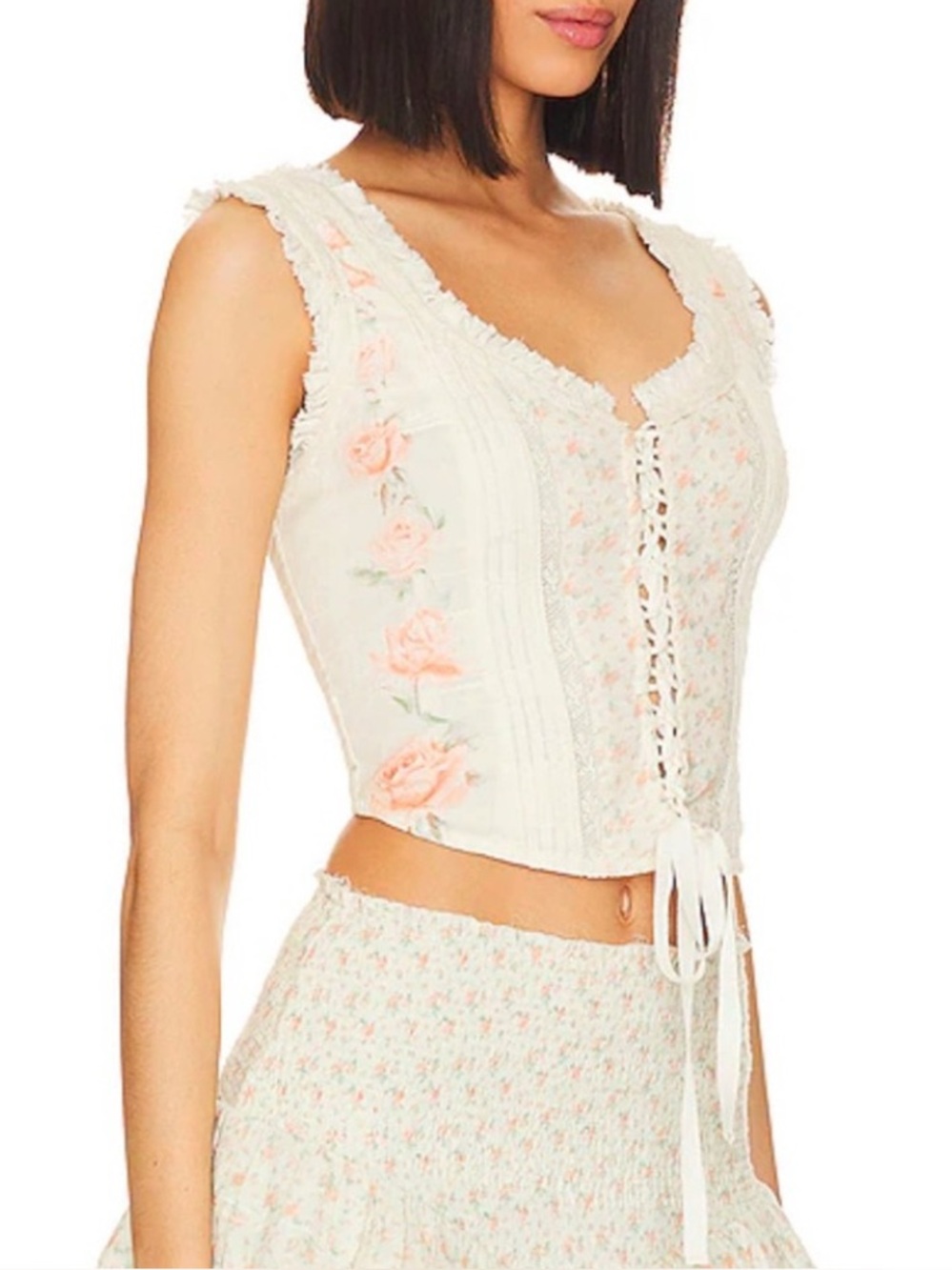 LoveShackFancy Corvelle Bustier Top Floral Corset Floral Hazy Sun Size 8